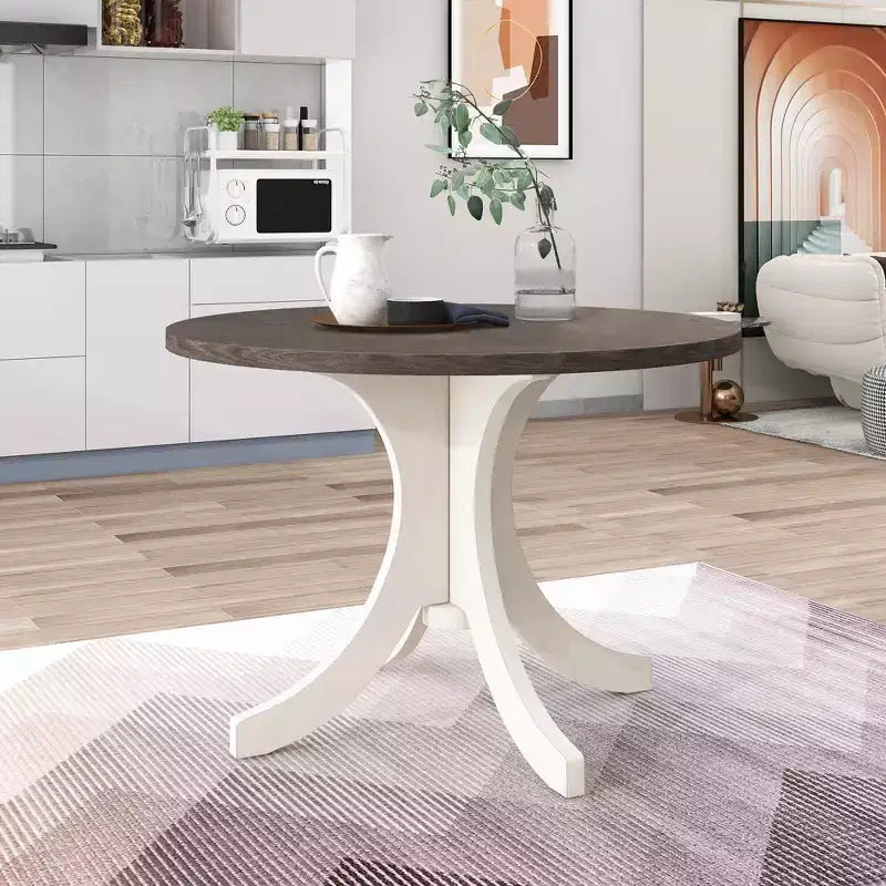 Ensemble de salle à manger 5 pièces de style ferme pour 4 personnes, table de cuisine ronde en bois avec 4 chaises rembourrées