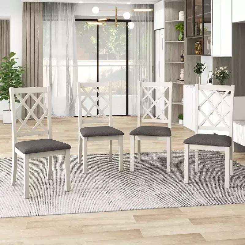 Ensemble de salle à manger 5 pièces de style ferme pour 4 personnes, table de cuisine ronde en bois avec 4 chaises rembourrées