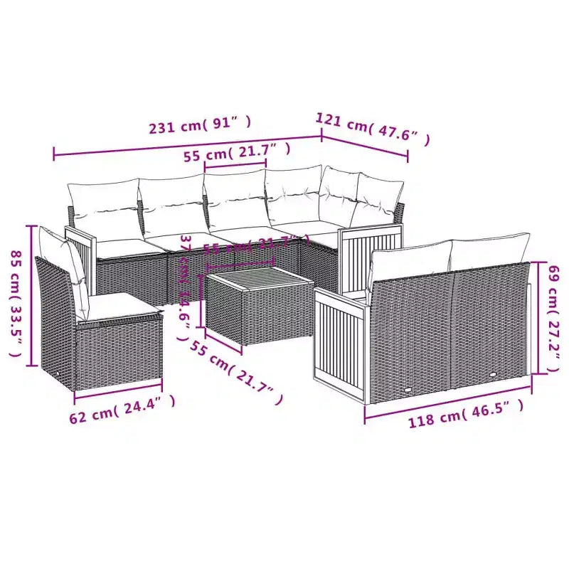 vidaXL Salon de jardin modulable avec coussins de différentes couleurs
