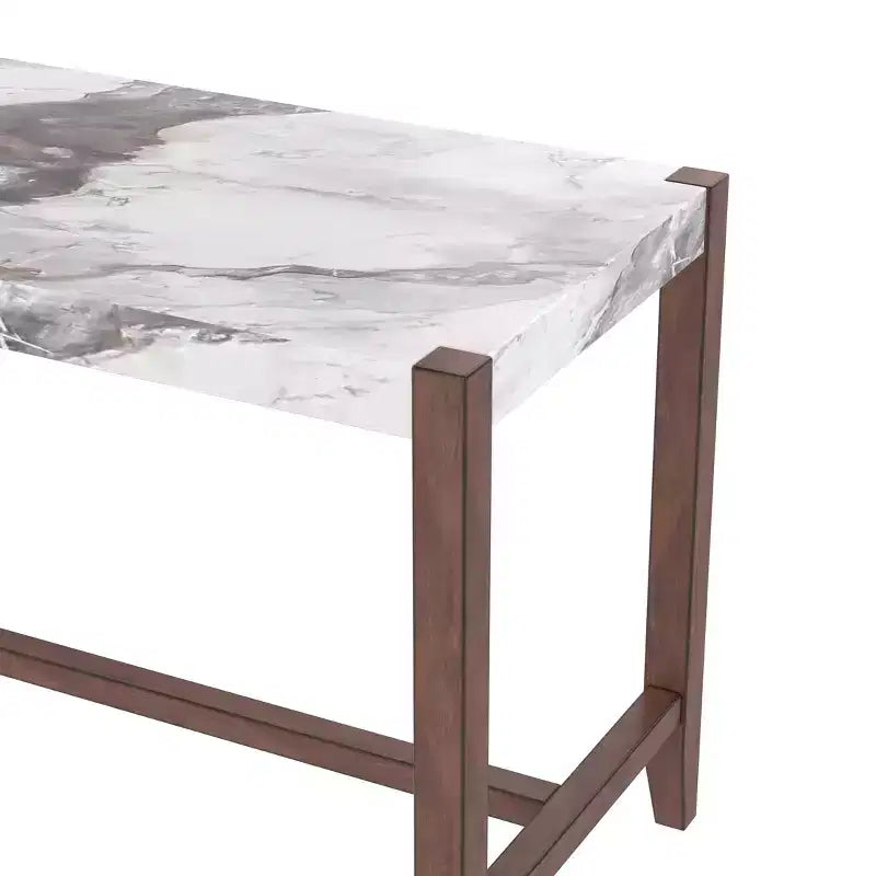 Ensemble de salle à manger 3 pièces à hauteur de comptoir avec table en faux marbre et 2 chaises rembourrées, pour cuisine de pub ou petit espace
