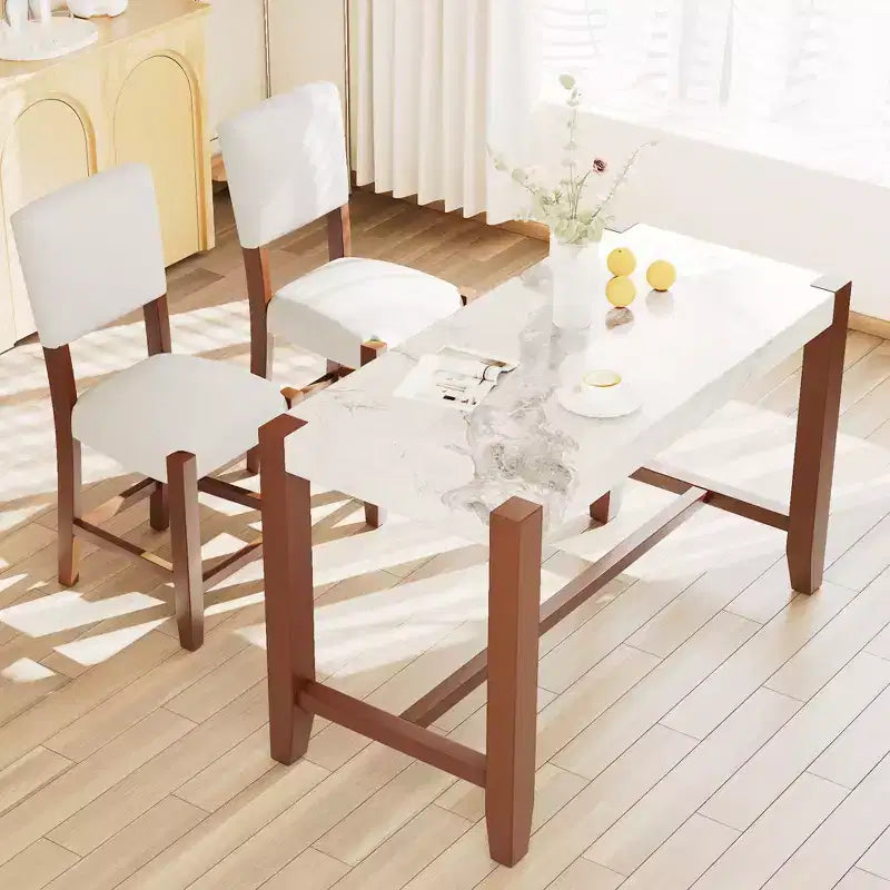 Ensemble de salle à manger 3 pièces à hauteur de comptoir avec table en faux marbre et 2 chaises rembourrées, pour cuisine de pub ou petit espace