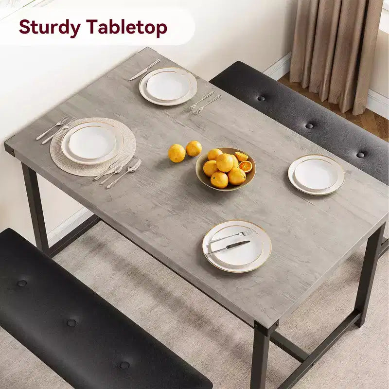 Ensemble table à manger pour 4, table de cuisine avec bancs, ensemble table de salle à manger rectangulaire avec 2 bancs rembourrés, ensemble table à manger 3 pièces pour petits espaces
