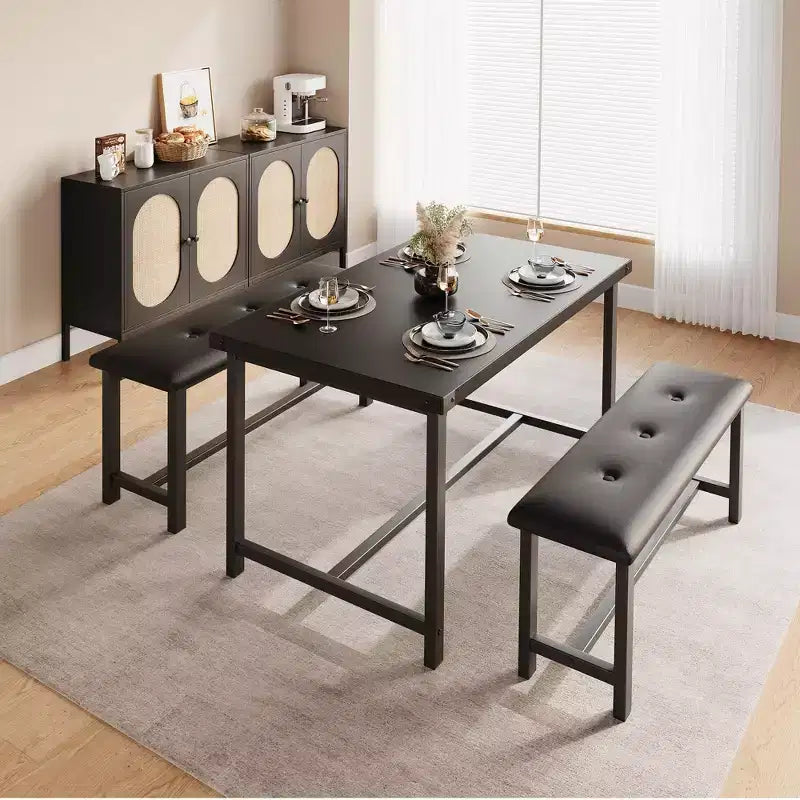 Ensemble table à manger pour 4, table de cuisine avec bancs, ensemble table de salle à manger rectangulaire avec 2 bancs rembourrés, ensemble table à manger 3 pièces pour petits espaces