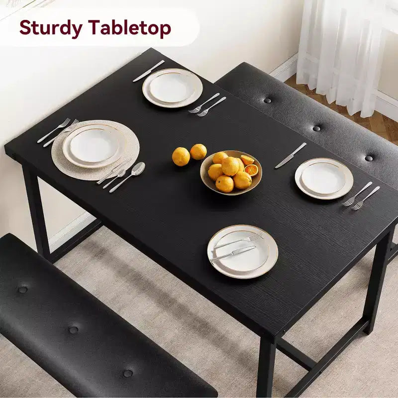 Ensemble table à manger pour 4, table de cuisine avec bancs, ensemble table de salle à manger rectangulaire avec 2 bancs rembourrés, ensemble table à manger 3 pièces pour petits espaces