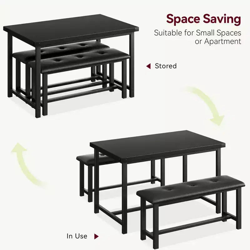 Ensemble table à manger pour 4, table de cuisine avec bancs, ensemble table de salle à manger rectangulaire avec 2 bancs rembourrés, ensemble table à manger 3 pièces pour petits espaces
