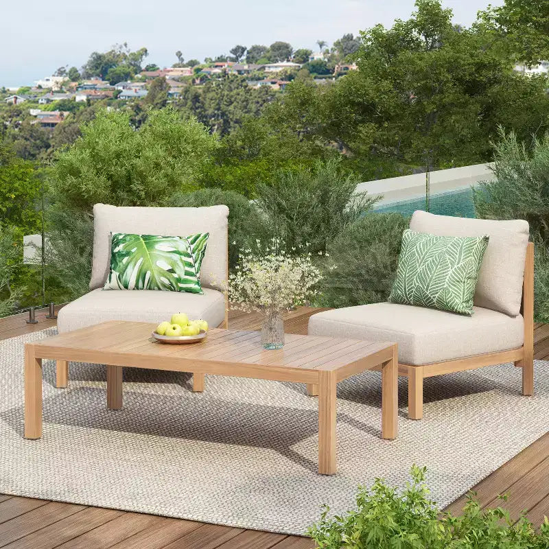 Christopher Knight Home Phanupong Salon de jardin moderne 3 pièces en bois d'acacia avec tressage en corde et design à lattes