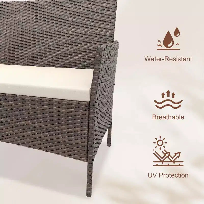 Ensemble de meubles de patio en rotin 4 pièces - Canapé d'extérieur, 2 chaises et table basse avec coussins pour jardin, cour ou véranda