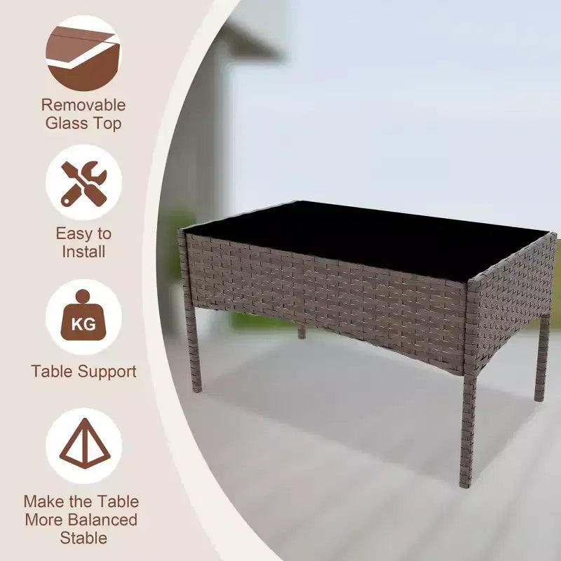 Ensemble de meubles de patio en rotin 4 pièces - Canapé d'extérieur, 2 chaises et table basse avec coussins pour jardin, cour ou véranda