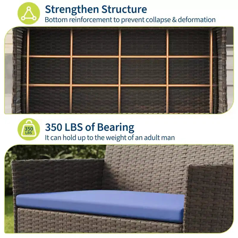 Ensemble de meubles de patio en rotin 4 pièces - Canapé d'extérieur, 2 chaises et table basse avec coussins pour jardin, cour ou véranda