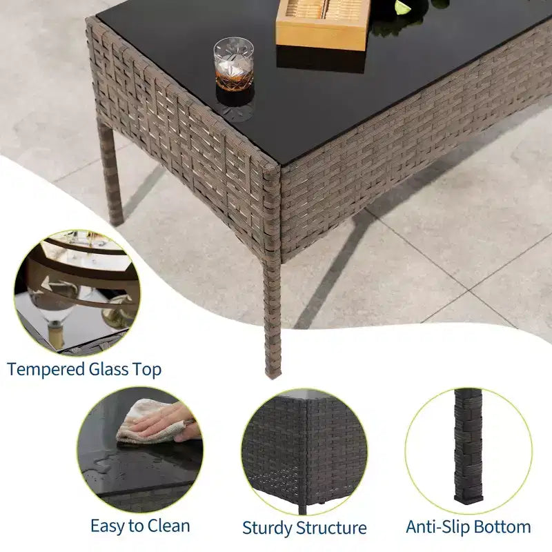 Ensemble de meubles de patio en rotin 4 pièces - Canapé d'extérieur, 2 chaises et table basse avec coussins pour jardin, cour ou véranda