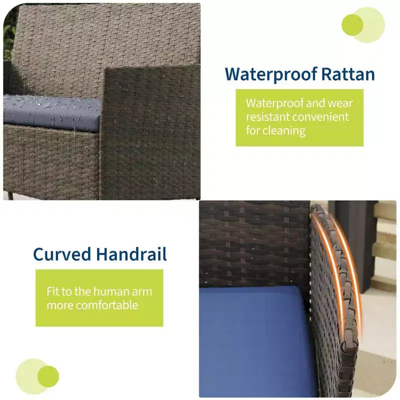 Ensemble de meubles de patio en rotin 4 pièces - Canapé d'extérieur, 2 chaises et table basse avec coussins pour jardin, cour ou véranda