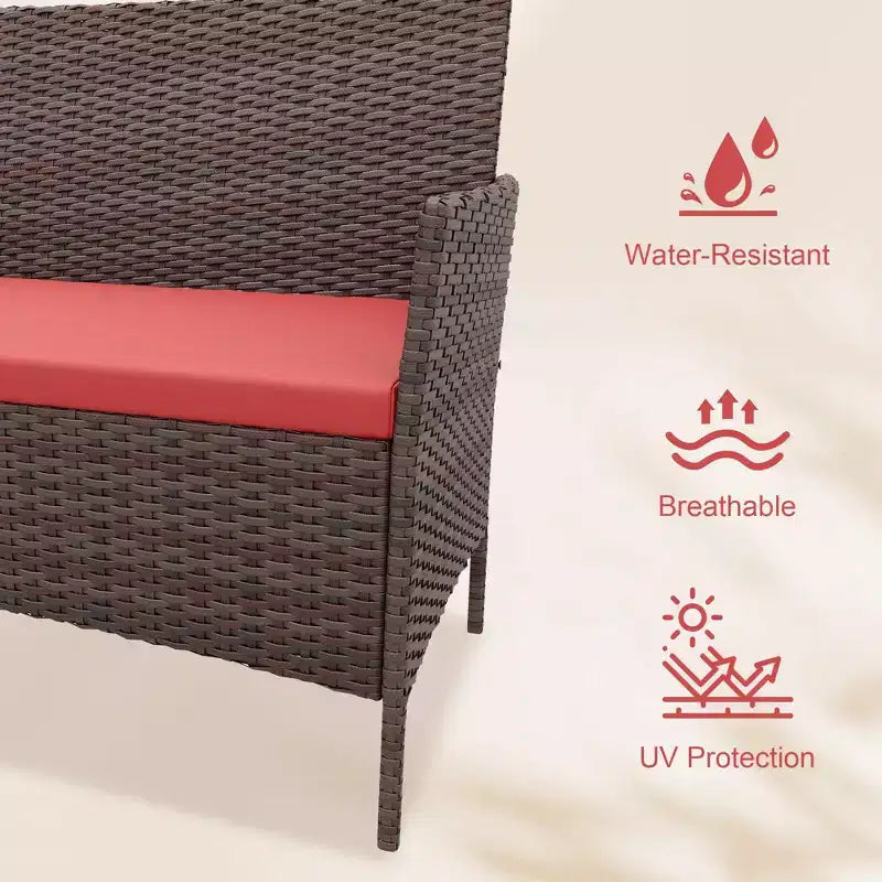 Ensemble de meubles de patio en rotin 4 pièces - Canapé d'extérieur, 2 chaises et table basse avec coussins pour jardin, cour ou véranda
