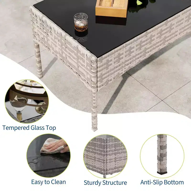 Ensemble de meubles de patio en rotin 4 pièces - Canapé d'extérieur, 2 chaises et table basse avec coussins pour jardin, cour ou véranda