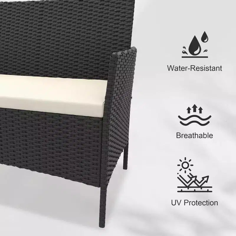 Ensemble de meubles de patio en rotin 4 pièces - Canapé d'extérieur, 2 chaises et table basse avec coussins pour jardin, cour ou véranda