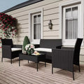 4-Piece Rattan Patio Furniture Set - Outdoor Sofa, 2 Chairs & Coffee Table with Cushions for Garden Backyard Porch