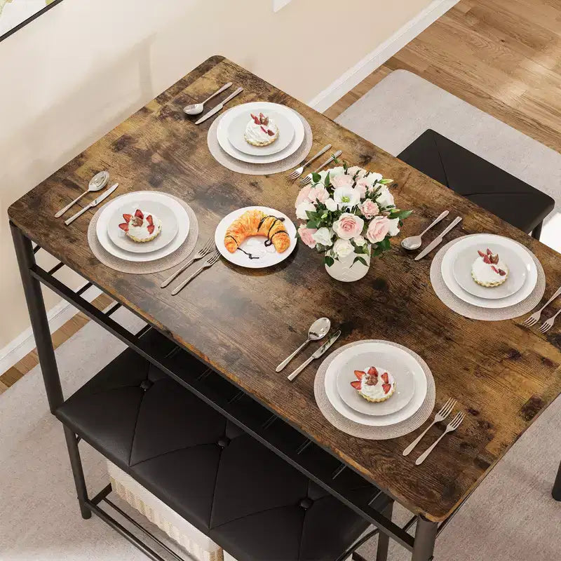 Ensemble de salle à manger 4 pièces avec bancs et tabourets rembourrés - Table de cuisine compacte pour appartements, studios et petits espaces