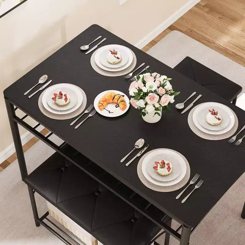 Ensemble de salle à manger 4 pièces avec bancs et tabourets rembourrés - Table de cuisine compacte pour appartements, studios et petits espaces