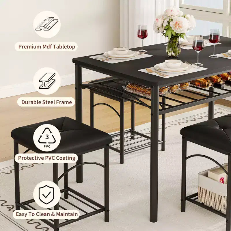 Ensemble de salle à manger 4 pièces avec bancs et tabourets rembourrés - Table de cuisine compacte pour appartements, studios et petits espaces