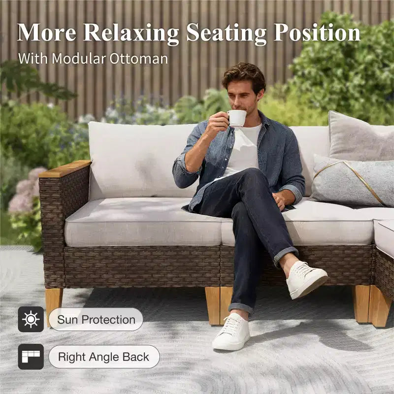 Captiva Designs Salon de jardin modulaire d'extérieur 10 pièces en osier et rotin avec table brasero et pouf rembourré