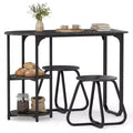 Costway 3 PCS Dining Table Set, Wooden Metal Kitchen Table & 2 Stools with Storage Shelves Rustic Brown+Black/White+Golden