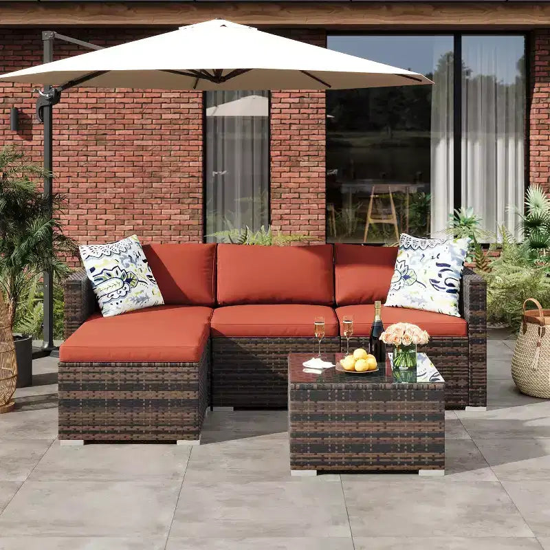 Acekool Ensemble de canapé sectionnel 5 pièces en rotin pour terrasse, meubles d'extérieur modulables avec coussins, pour jardin, cour, piscine