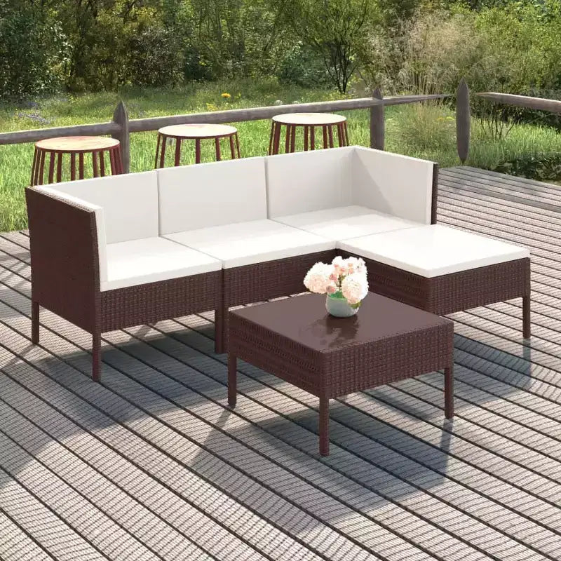 vidaXL Salon de jardin marron résine tressée Taille moyenne Nombreuses places assises