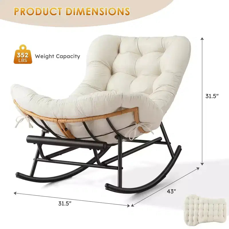 Beige Oversized Papasan Rocking Chair, 1-Person, with Footrest