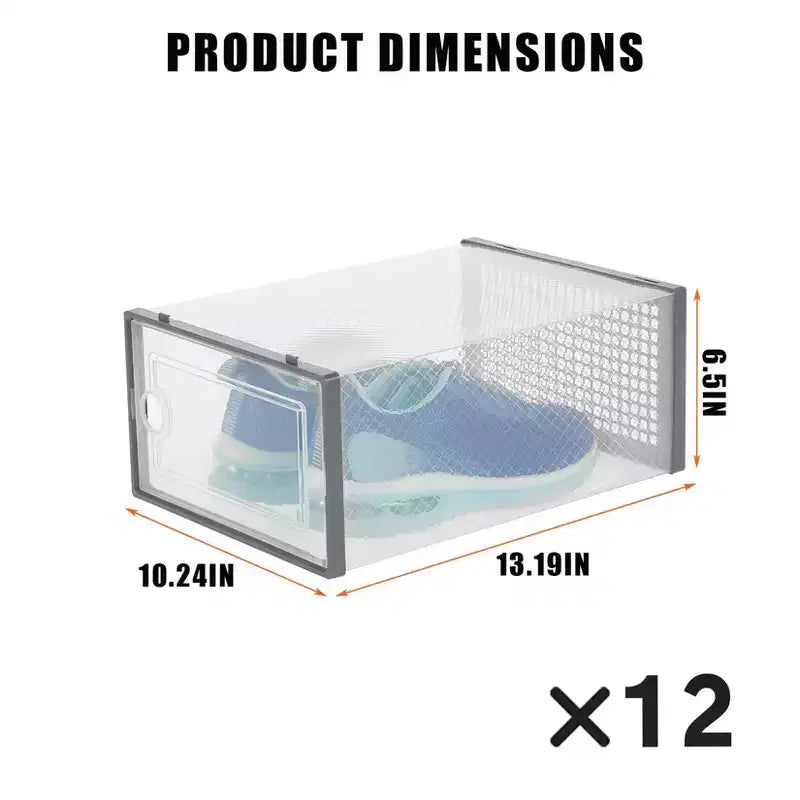 Brown/Gray/White Clear Stackable Shoe Storage Boxes, Drop-Front, X-Large, Set of 12