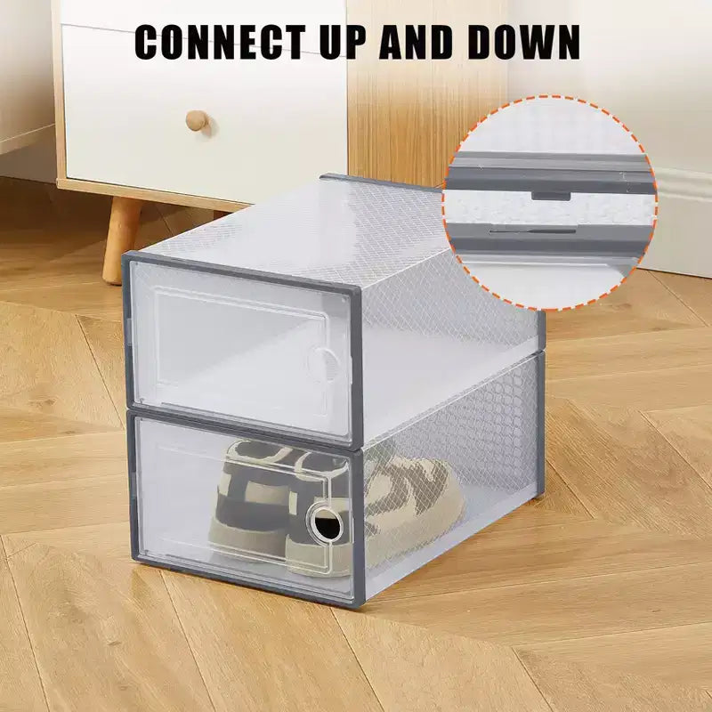 Brown/Gray/White Clear Stackable Shoe Storage Boxes, Drop-Front, X-Large, Set of 12