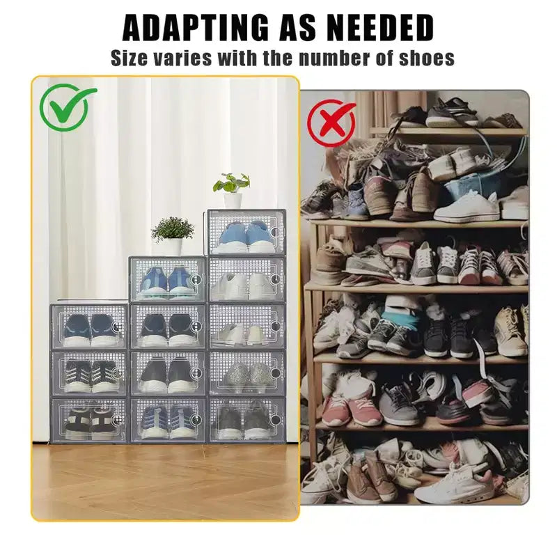 Brown/Gray/White Clear Stackable Shoe Storage Boxes, Drop-Front, X-Large, Set of 12