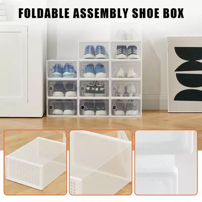 Brown/Gray/White Clear Stackable Shoe Storage Boxes, Drop-Front, X-Large, Set of 12