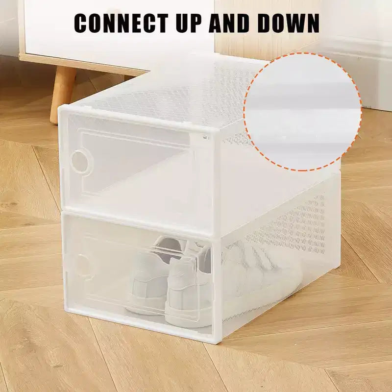 Brown/Gray/White Clear Stackable Shoe Storage Boxes, Drop-Front, X-Large, Set of 12
