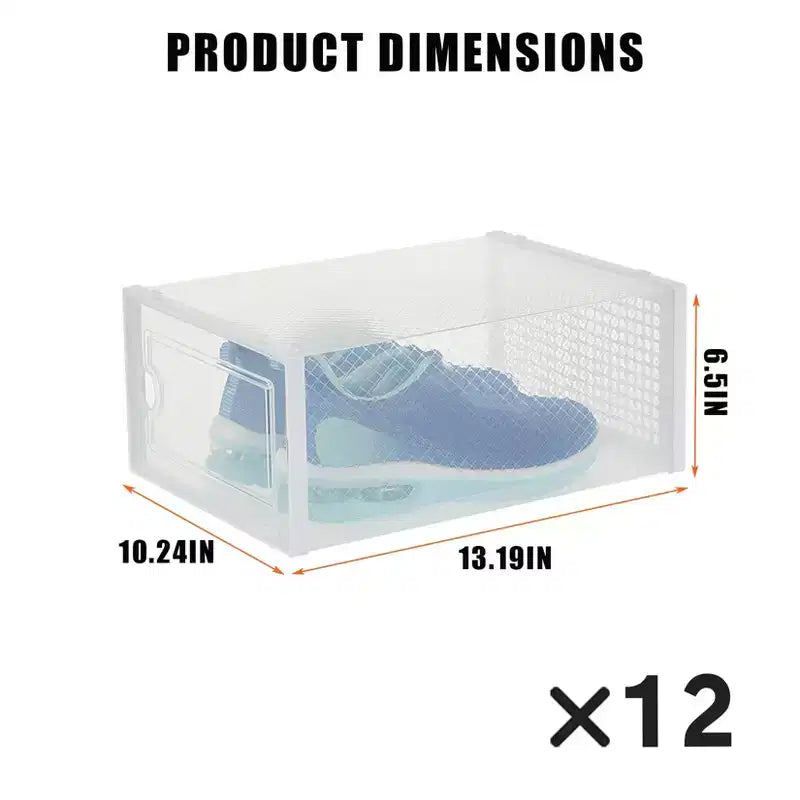 Brown/Gray/White Clear Stackable Shoe Storage Boxes, Drop-Front, X-Large, Set of 12