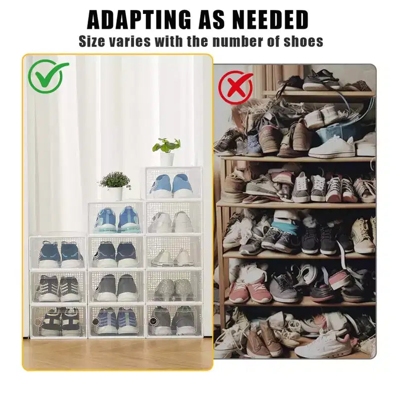 Brown/Gray/White Clear Stackable Shoe Storage Boxes, Drop-Front, X-Large, Set of 12
