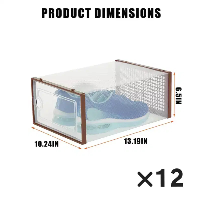 Brown/Gray/White Clear Stackable Shoe Storage Boxes, Drop-Front, X-Large, Set of 12