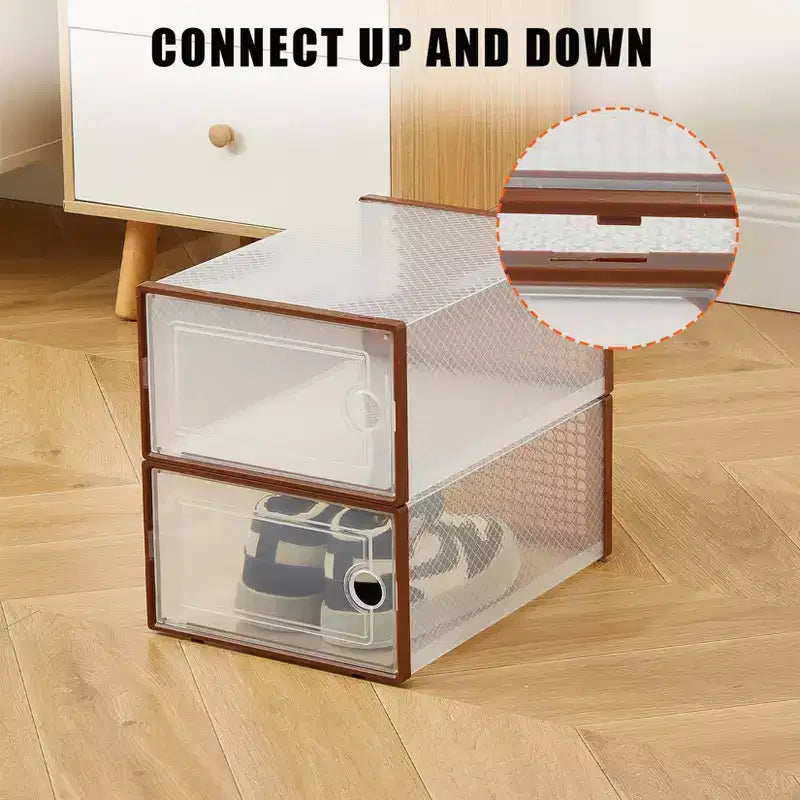 Brown/Gray/White Clear Stackable Shoe Storage Boxes, Drop-Front, X-Large, Set of 12