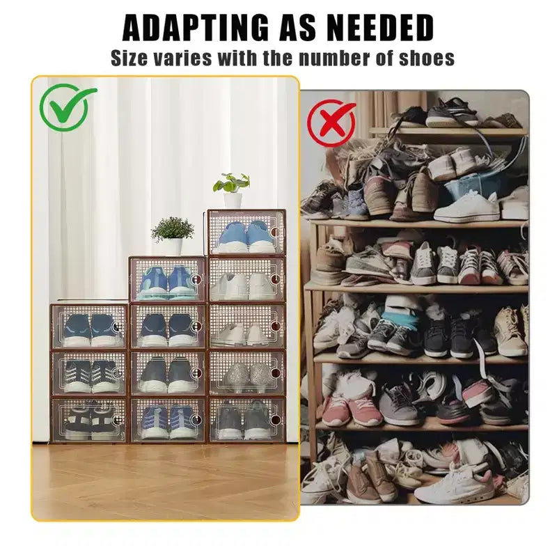 Brown/Gray/White Clear Stackable Shoe Storage Boxes, Drop-Front, X-Large, Set of 12