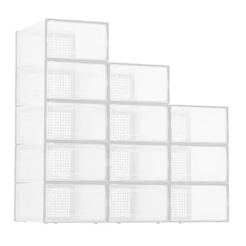 Brown/Gray/White Clear Stackable Shoe Storage Boxes, Drop-Front, X-Large, Set of 12