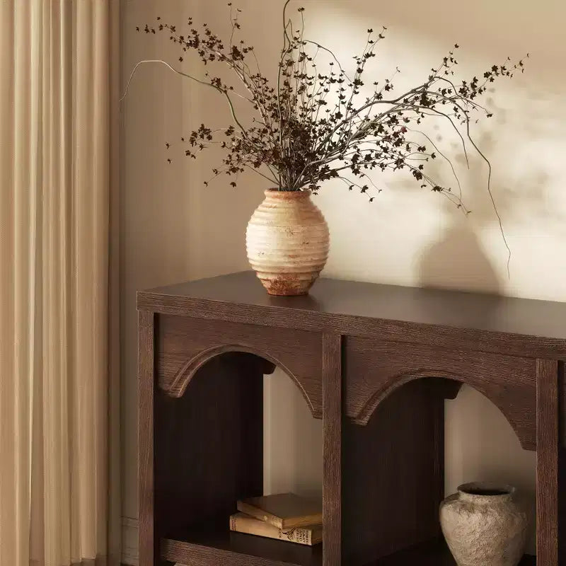 Black / Brown / Whitewashed Triple-Arch Console Table, 60" – 2-Person Assembly, Open Shelf