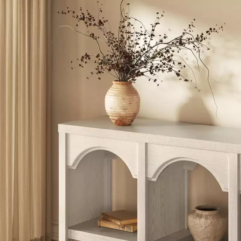 Black / Brown / Whitewashed Triple-Arch Console Table, 60" – 2-Person Assembly, Open Shelf
