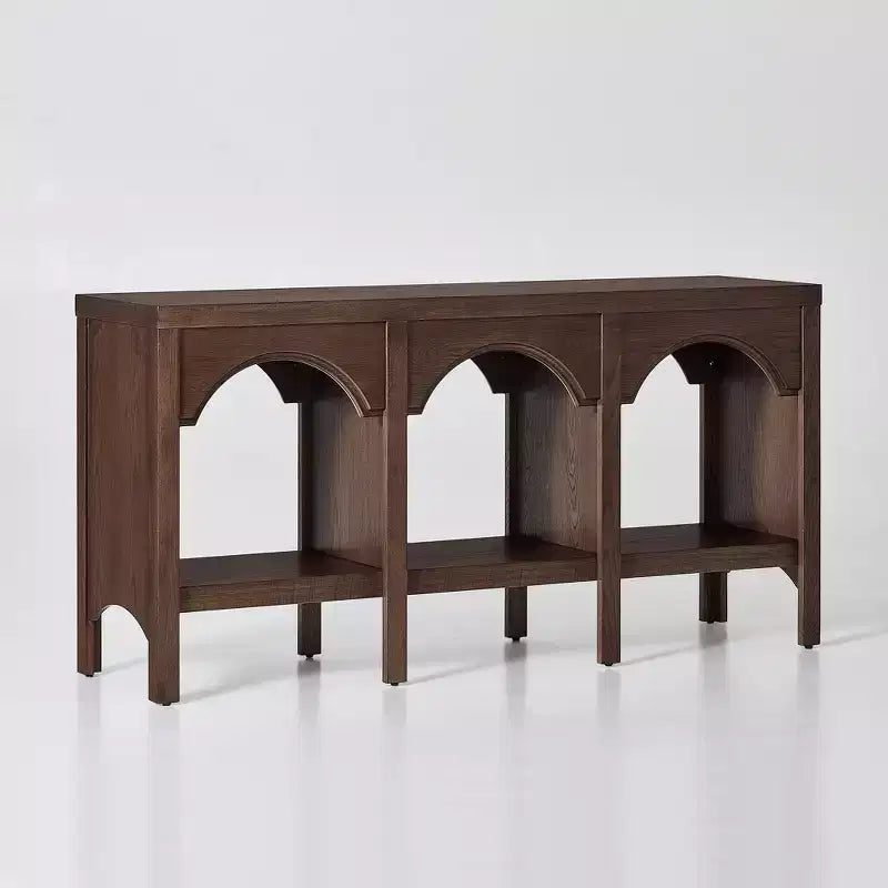 Black / Brown / Whitewashed Triple-Arch Console Table, 60" – 2-Person Assembly, Open Shelf