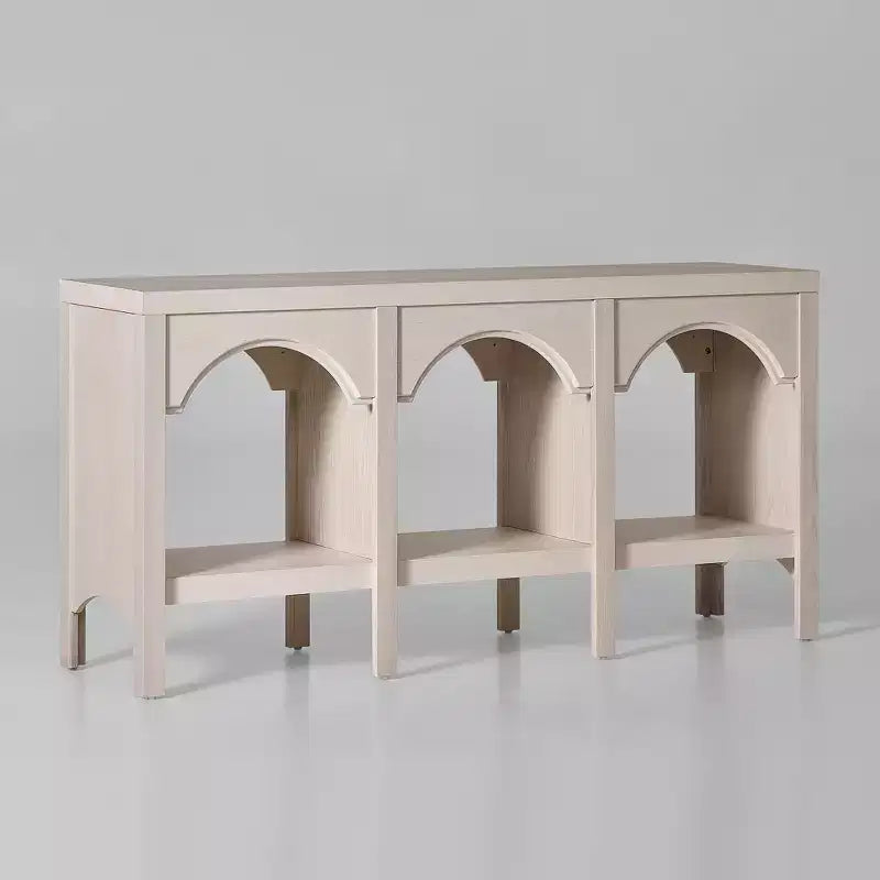 Black / Brown / Whitewashed Triple-Arch Console Table, 60" – 2-Person Assembly, Open Shelf