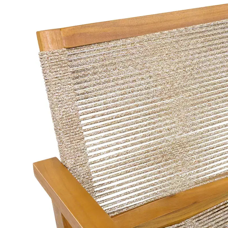Teak Finish Woven Rope Outdoor Dining Chairs with Arms, Set of 2, Brown/Gray