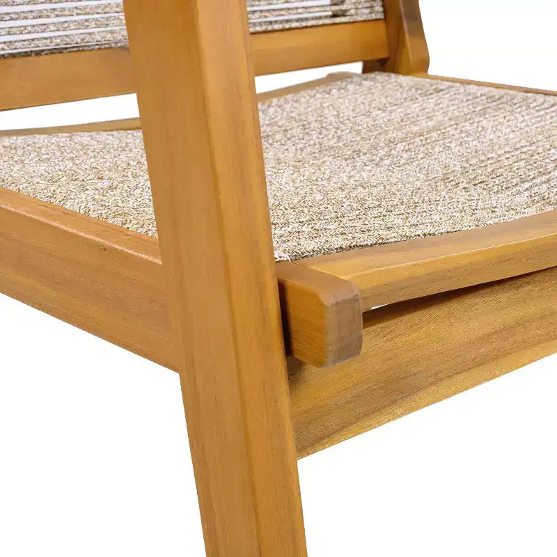 Teak Finish Woven Rope Outdoor Dining Chairs with Arms, Set of 2, Brown/Gray