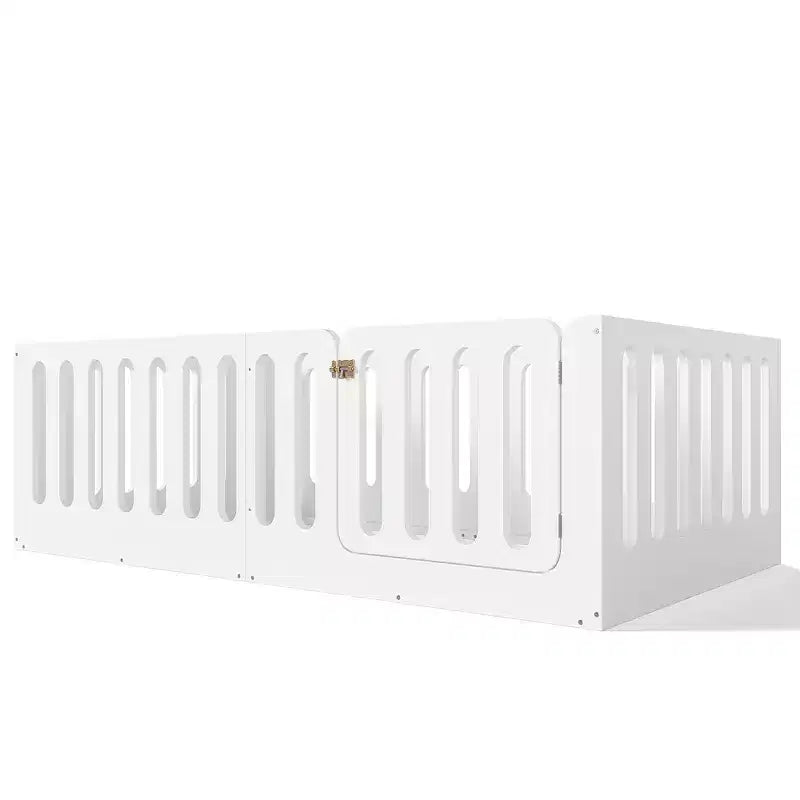 White Twin Montessori Floor Bed with Fence Rails & Door – Solid Wood, 1 Child