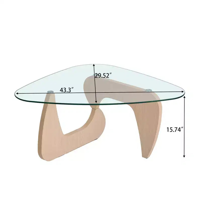 Triangle Glass Top Coffee Table – Clear / Natural Wood
