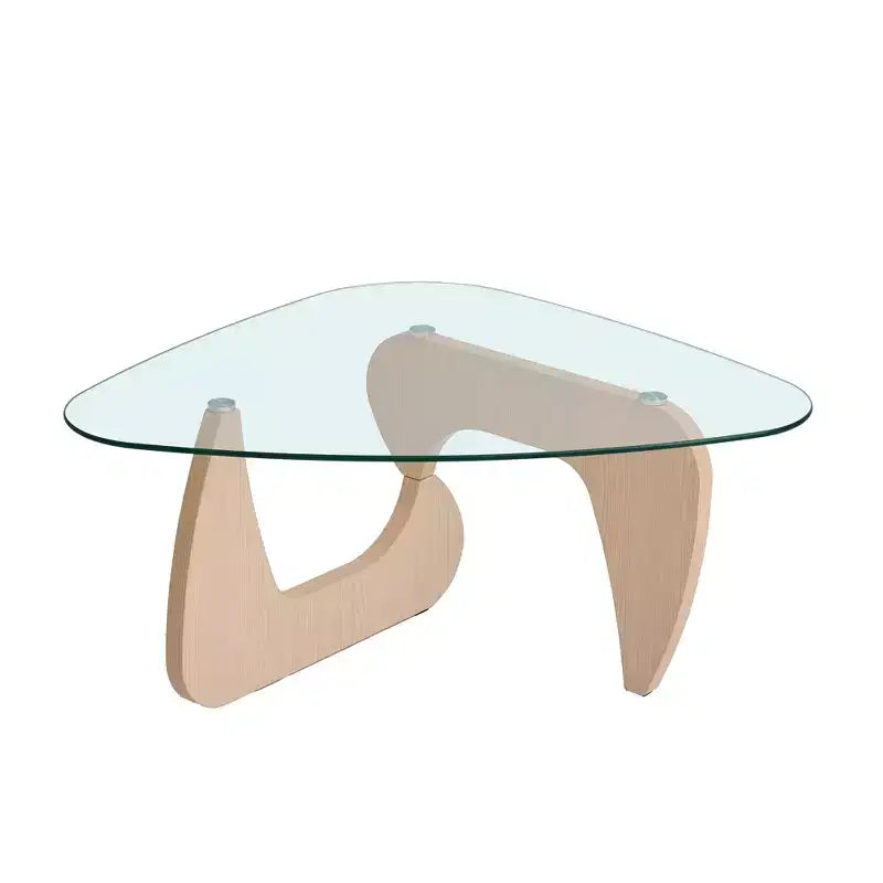 Triangle Glass Top Coffee Table – Clear / Natural Wood