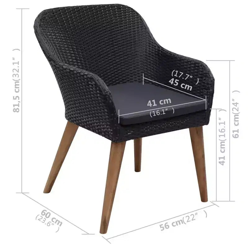 vidaXL Ensemble repas de jardin 5 pcs Noir