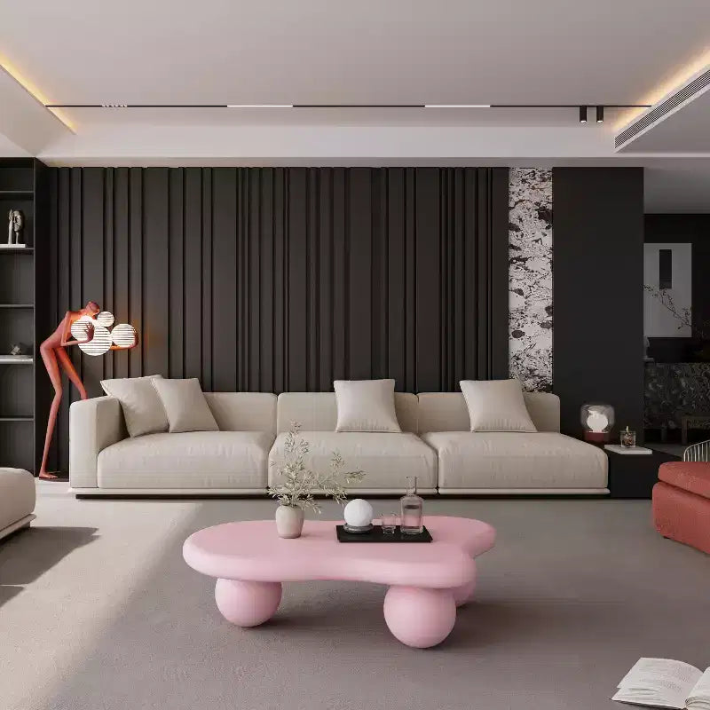 Pink Cloud-Shape Coffee Table with Ball Legs, 1-Person