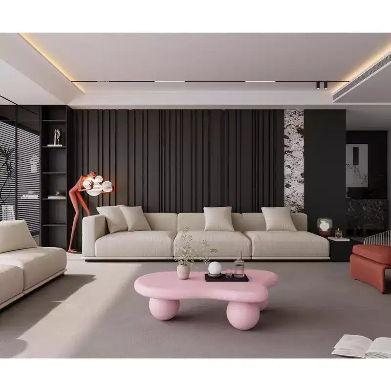 Pink Cloud-Shape Coffee Table with Ball Legs, 1-Person